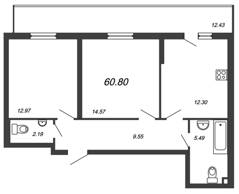 2-комнатная, 61 м² — ЖК Ап-квартал Комендантский (Up-квартал Комендантский)