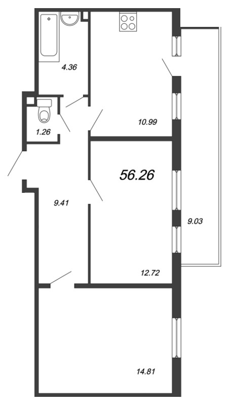 2-комнатная, 56 м² — ЖК Ап-квартал Комендантский (Up-квартал Комендантский)