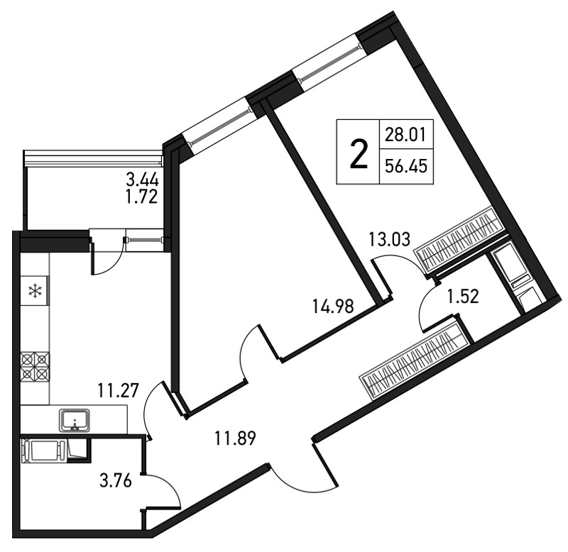 2-комнатная, 58 м² — ЖК ЖК Дом на Львовской