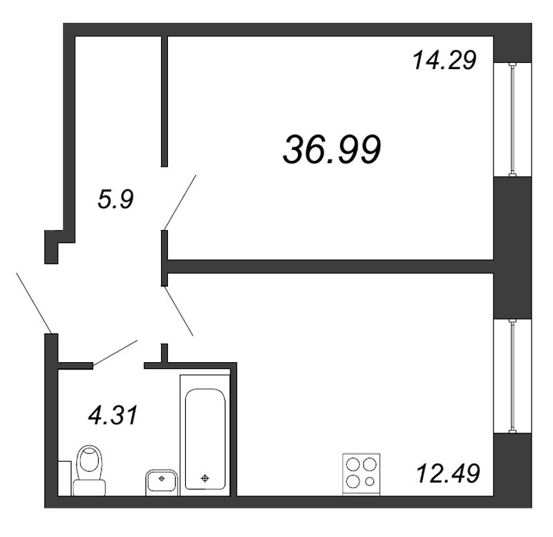 1-комнатная, 37 м² — ЖК ЖК Живи В Курортном