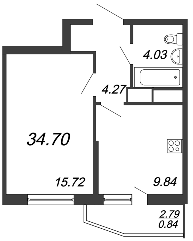 1-комнатная, 35 м² — ЖК ЖК Yoga (Йога)