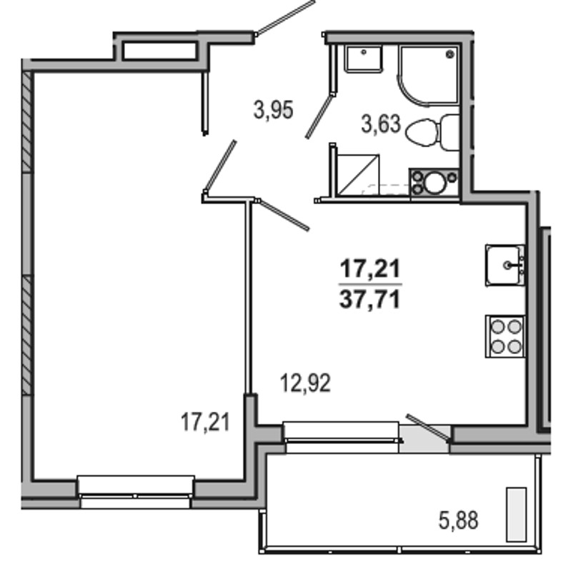 1-комнатная, 38 м² — ЖК ЖК ТАРМО