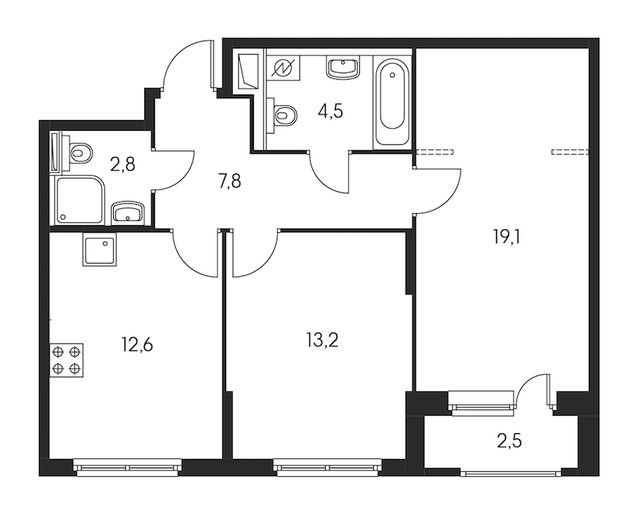 2-комнатная, 61 м² — ЖК ЖК Орловский парк