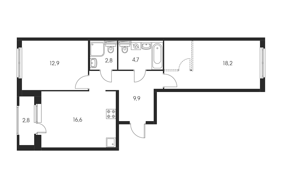 2-комнатная, 67 м² — ЖК ЖК Орловский парк