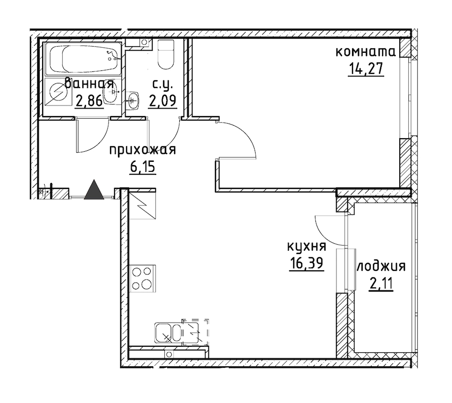 1-комнатная, 44 м² — ЖК ЖК Айди Кудрово (ID Kudrovo)