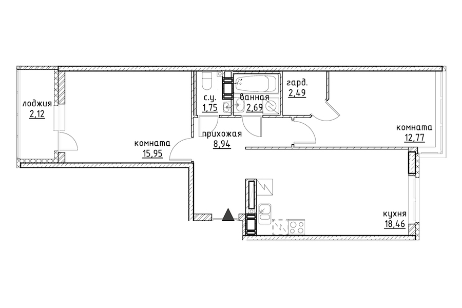 2-комнатная, 65 м² — ЖК ЖК Айди Кудрово (ID Kudrovo)