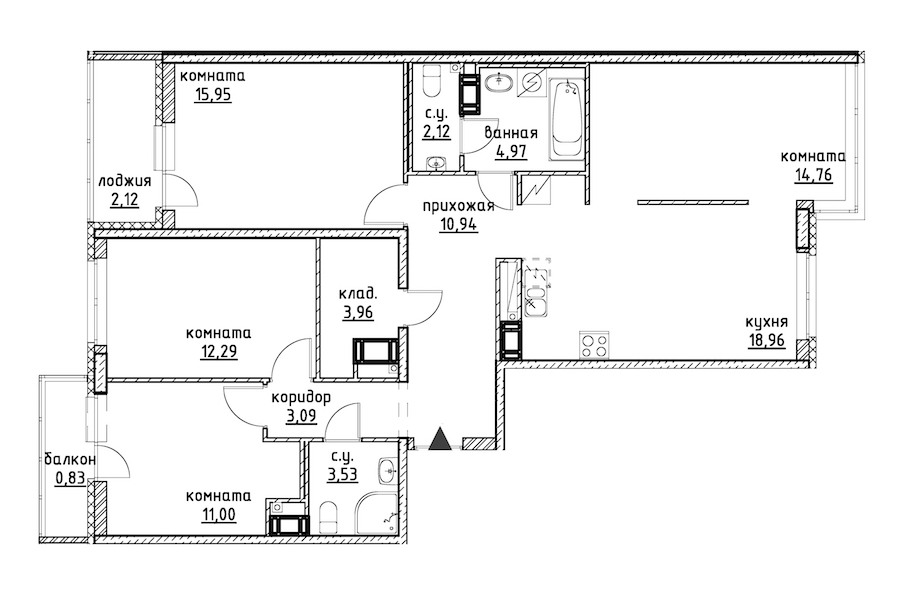 4-комнатная, 105 м² — ЖК ЖК Айди Кудрово (ID Kudrovo)