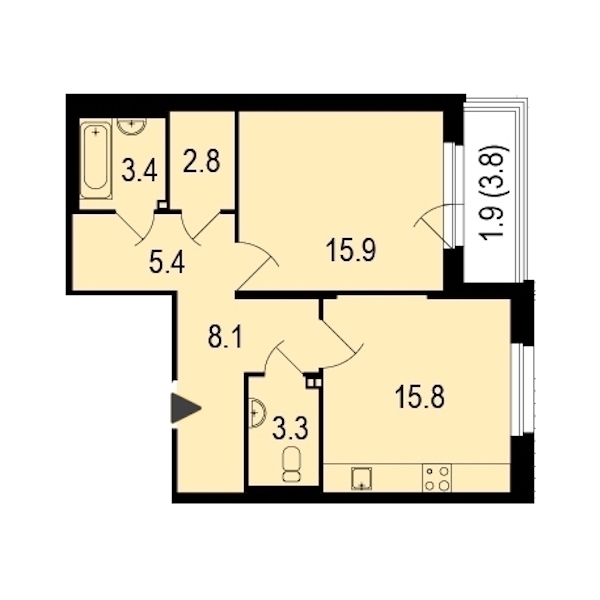 1-комнатная, 58 м² — ЖК ЖК Жемчужный берег