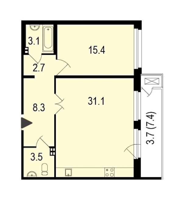 1-комнатная, 67 м² — ЖК ЖК Жемчужный берег