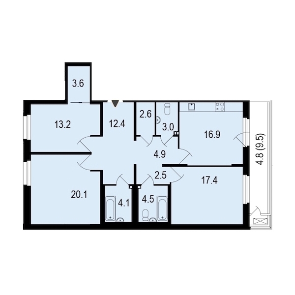 3-комнатная, 110 м² — ЖК ЖК Жемчужный берег