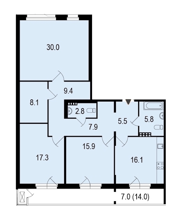 3-комнатная, 125 м² — ЖК ЖК Жемчужный берег