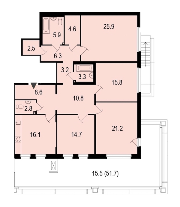 4-комнатная, 158 м² — ЖК ЖК Жемчужный берег