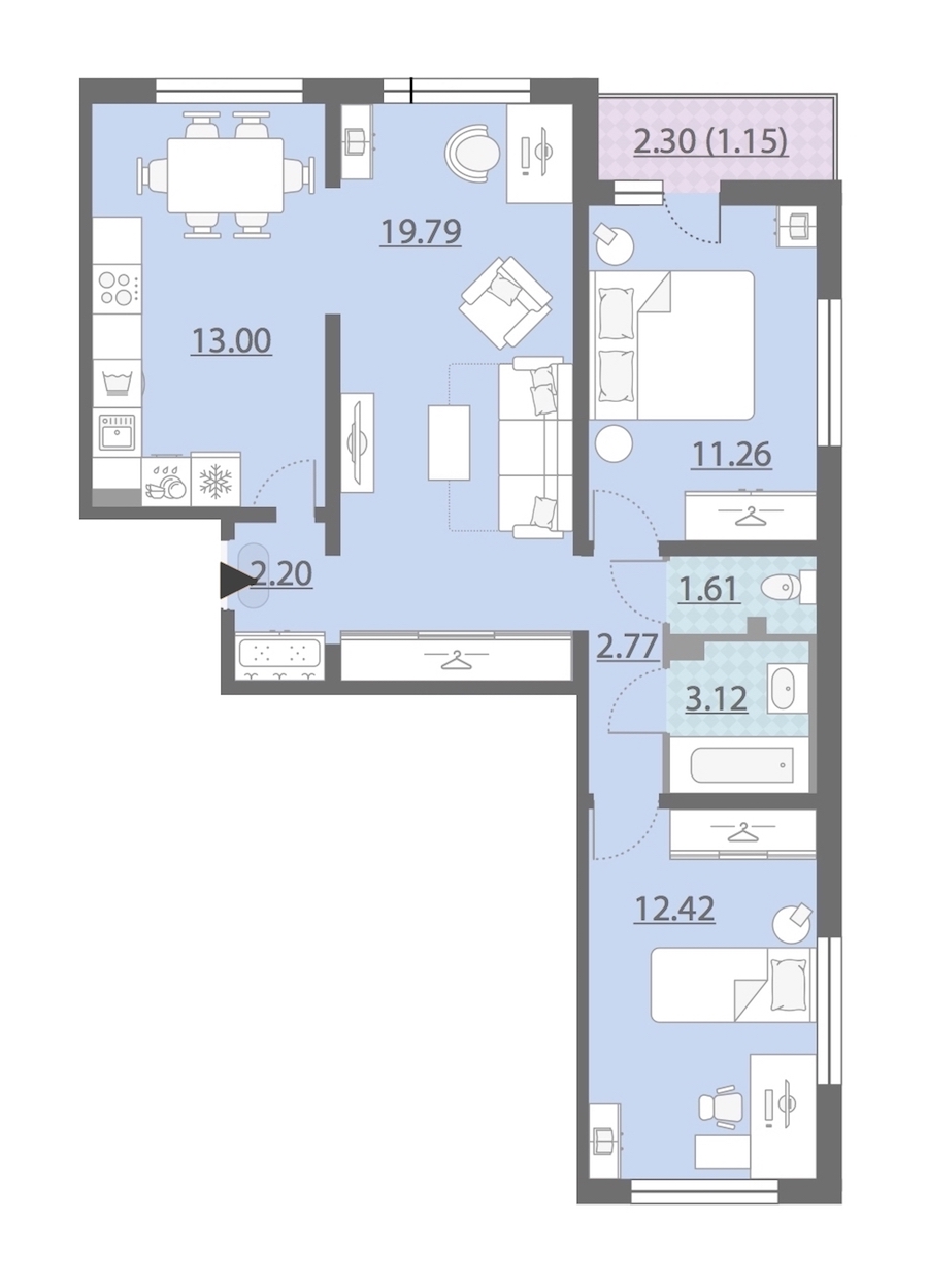3-комнатная, 67 м² — ЖК ЖК Ручьи