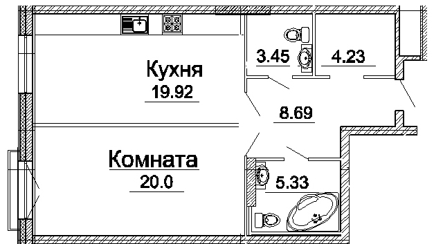 1-комнатная, 61 м² — ЖК Дом на Кирочной