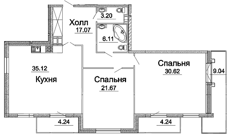 2-комнатная, 115 м² — ЖК Дом на Кирочной