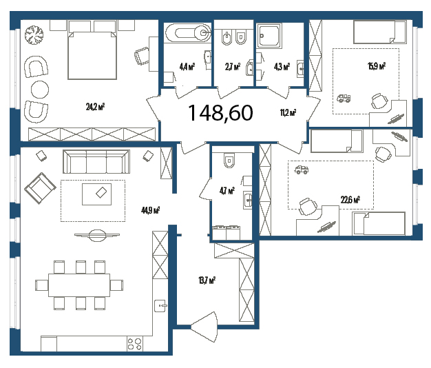 3-комнатная, 149 м² — ЖК Дом на улице Нижне-Каменская