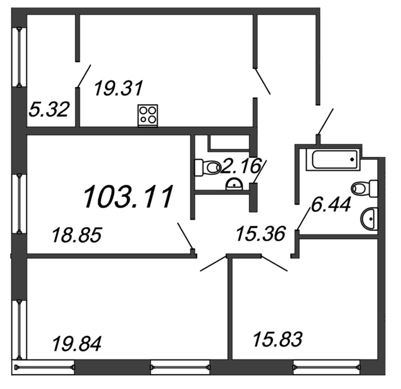 3-комнатная, 103 м² — ЖК ЖК Botanica (Ботаника)