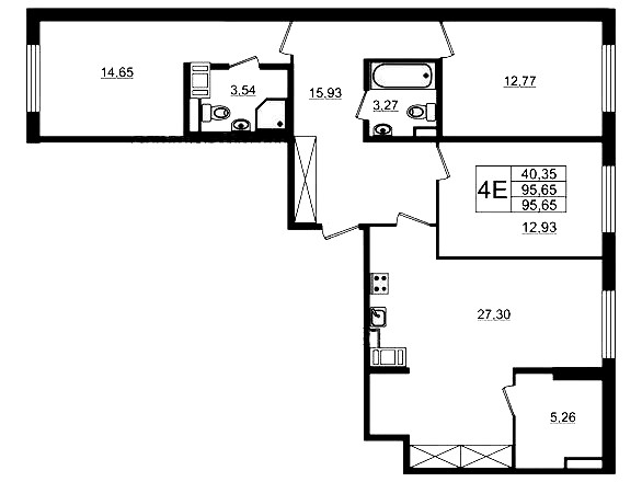 3-комнатная, 96 м² — ЖК Жилой квартал Палацио