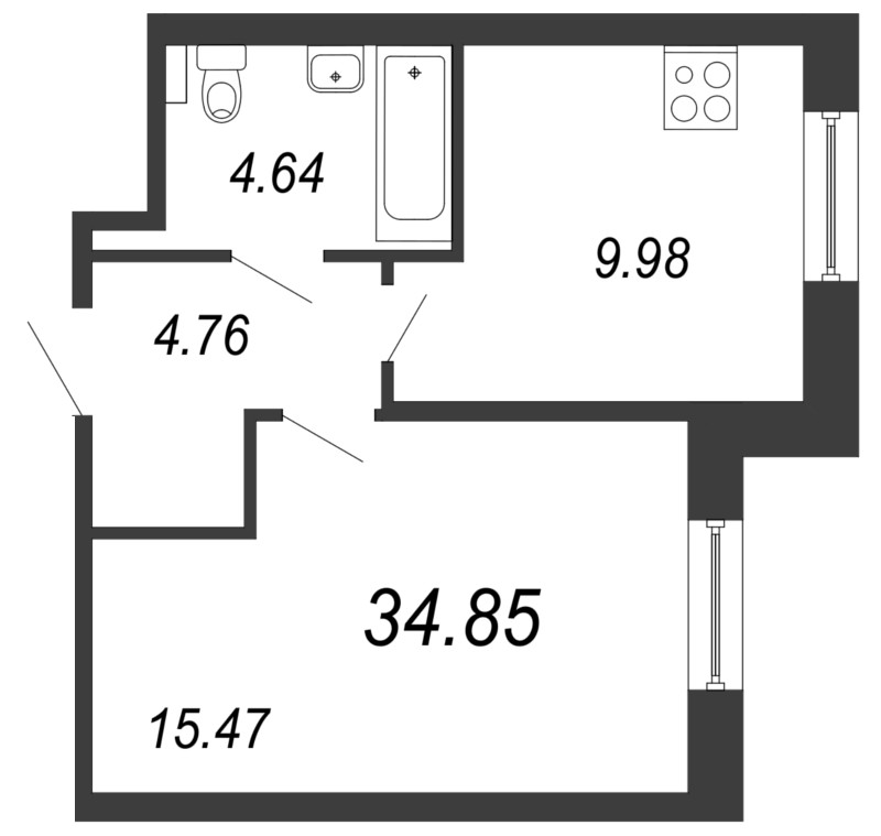 1-комнатная, 35 м² — ЖК ЖК Живи В Курортном