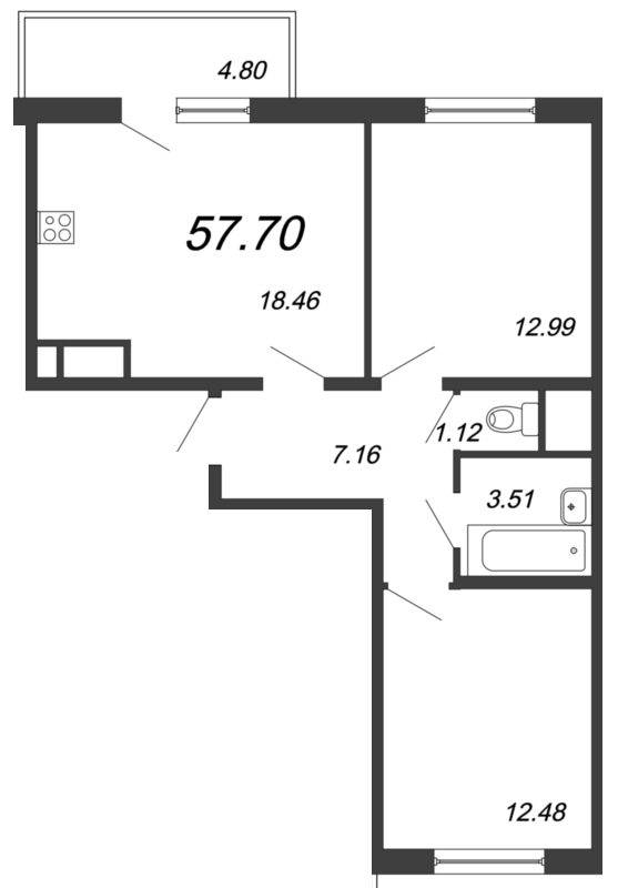 2-комнатная, 57 м² — ЖК Ап-квартал Московский (Up-квартал Московский)