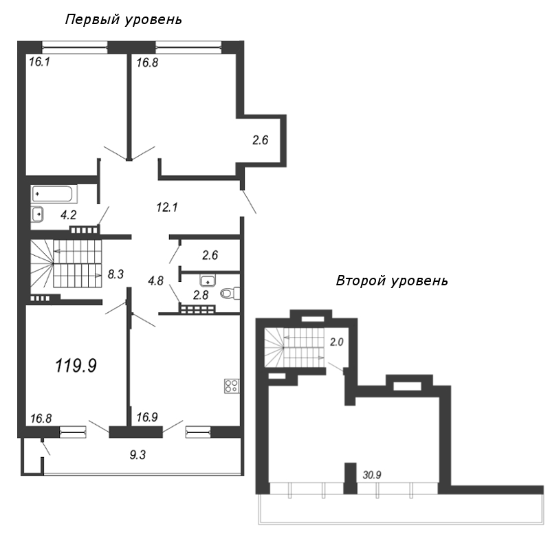 4-комнатная, 120 м² — ЖК ЖК Жемчужный берег