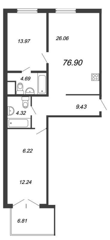 2-комнатная, 79 м² — ЖК ЖК Магнифика Резиденс (Magnifika Residence)