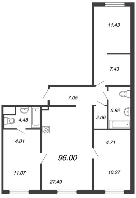 3-комнатная, 96 м² — ЖК ЖК Магнифика Резиденс (Magnifika Residence)