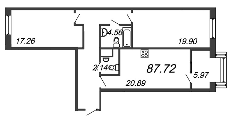 2-комнатная, 88 м² — ЖК ЖК Botanica (Ботаника)