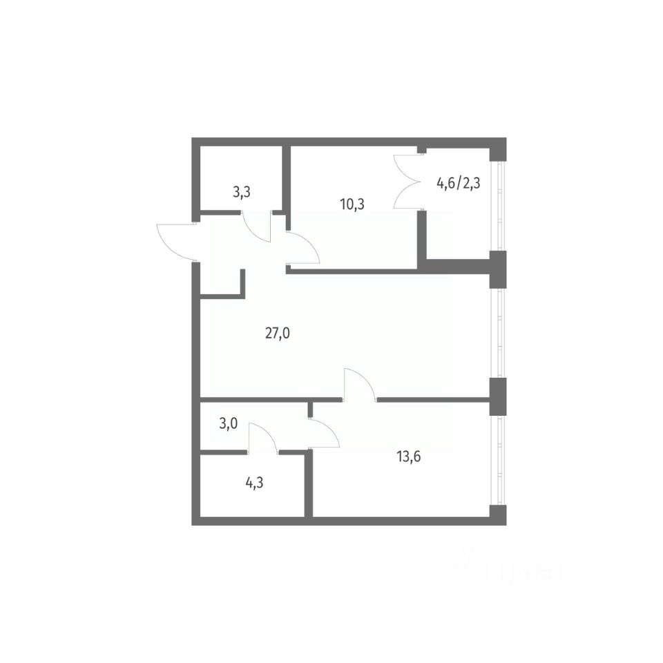 2-комнатная, 63.8 м² — ЖК ЖК НьюПитер (NEWПИТЕР)