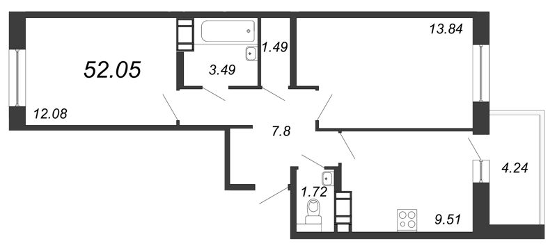 2-комнатная, 52 м² — ЖК ЖК Кудрово