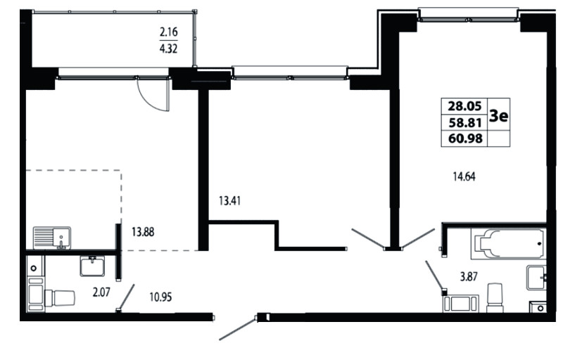 2-комнатная, 60 м² — ЖК ЖК Лиговский сити - Второй квартал (Ligovsky City)