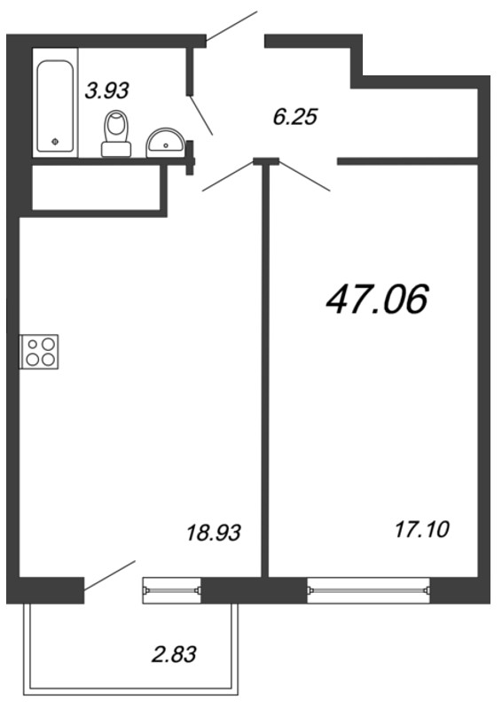 1-комнатная, 47 м² — ЖК ЖК Neva-Neva (Нева-Нева)