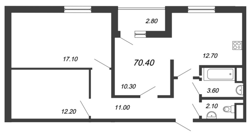 3-комнатная, 70 м² — ЖК ЖК Аист