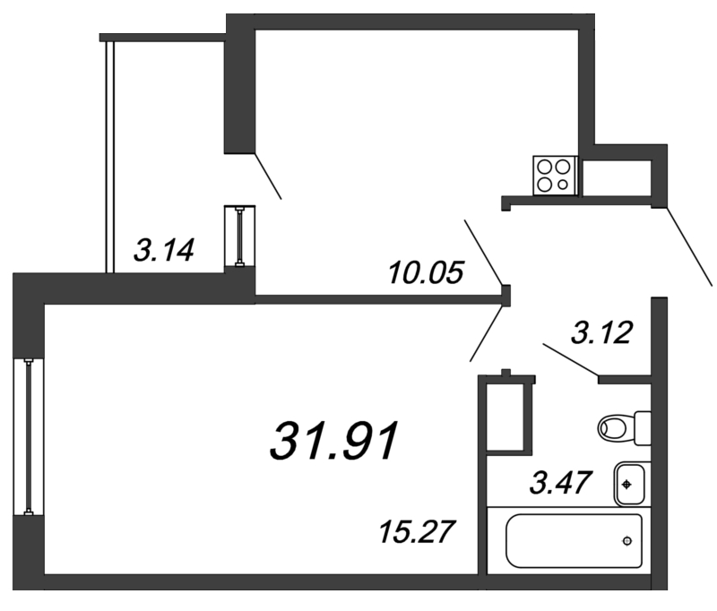 1-комнатная, 32 м² — ЖК ЖК Философия на Московской