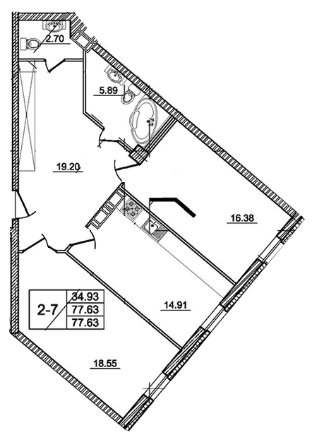 2-комнатная, 77 м² — ЖК Апарт-отель у Ратуши (на улице Моисеенко)