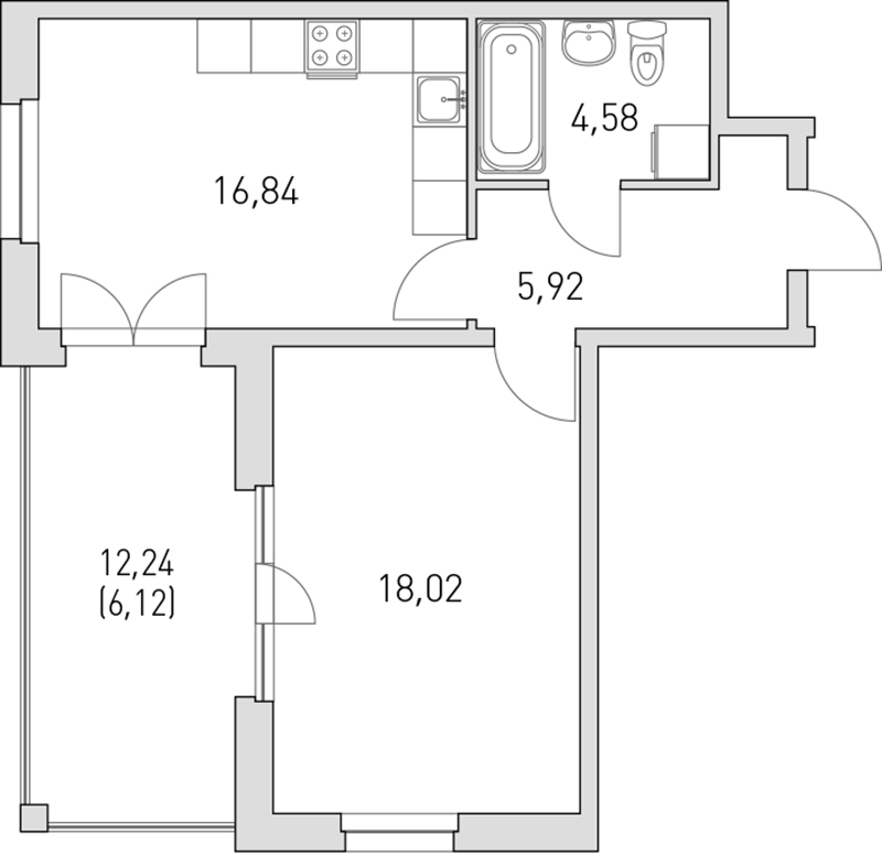 1-комнатная, 51 м² — ЖК ЖК Горки Парк