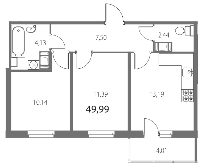 2-комнатная, 50 м² — ЖК ЖК Крылья