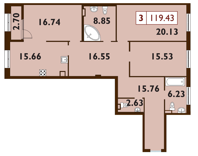 3-комнатная, 119 м² — ЖК ЖК Neva Haus (Нева Хаус)