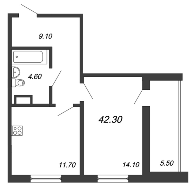 1-комнатная, 42 м² — ЖК ЖК Аист