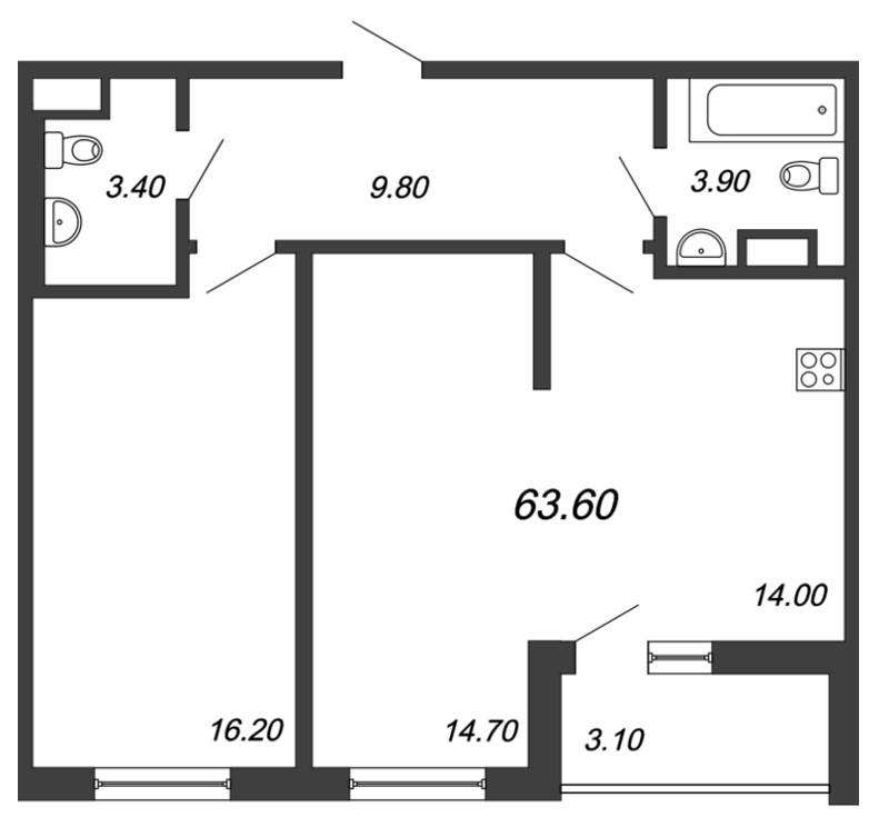 2-комнатная, 64 м² — ЖК ЖК Аист