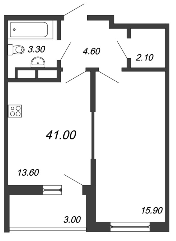 1-комнатная, 41 м² — ЖК ЖК Аист