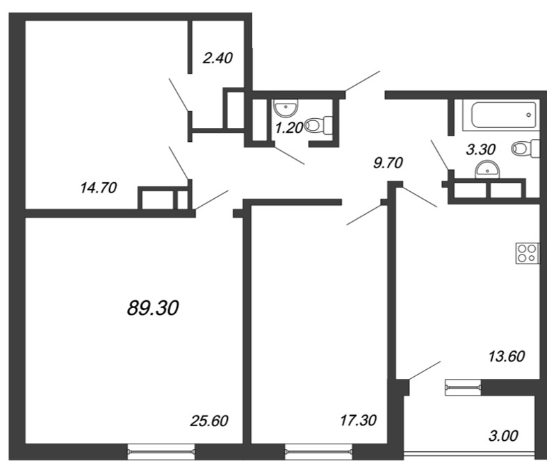 3-комнатная, 89 м² — ЖК ЖК Аист