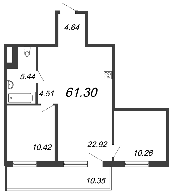 2-комнатная, 61 м² — ЖК ЖК Магнифика Резиденс (Magnifika Residence)