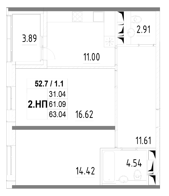 2-комнатная, 64 м² — ЖК ЖК Лайф Лесная