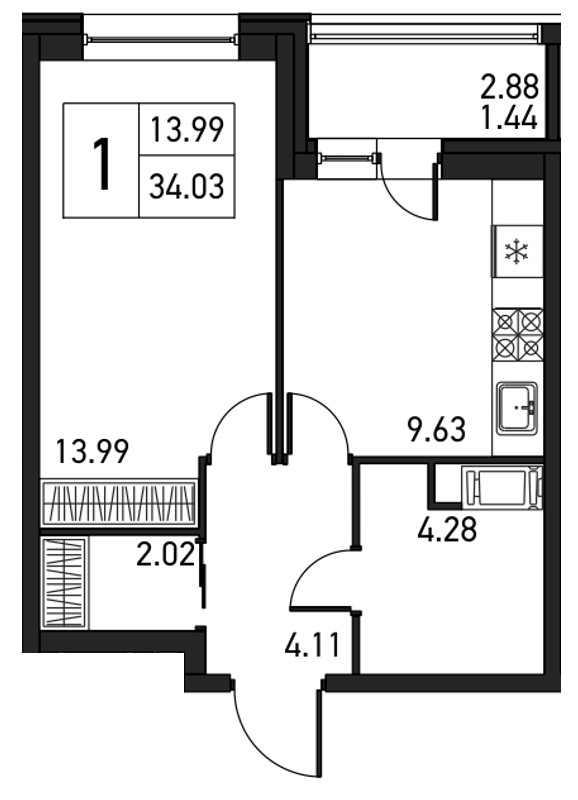 1-комнатная, 35 м² — ЖК ЖК Дом на Львовской