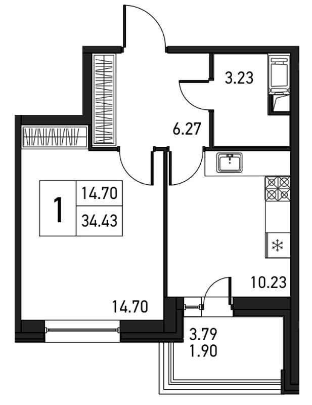 1-комнатная, 36 м² — ЖК ЖК Дом на Львовской