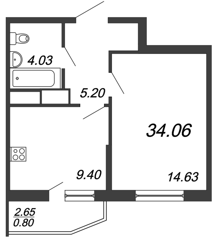 1-комнатная, 34 м² — ЖК ЖК Yoga (Йога)