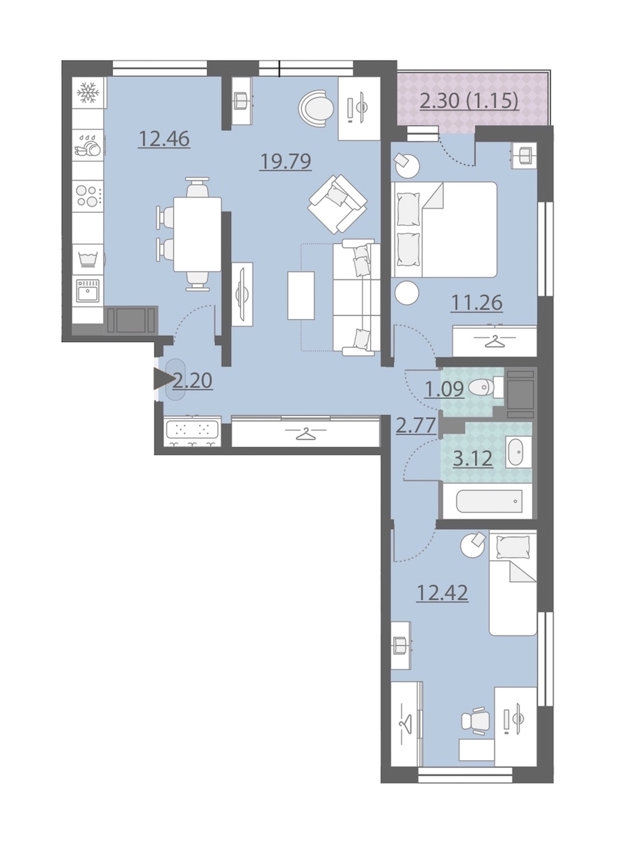 3-комнатная, 66 м² — ЖК ЖК Ручьи