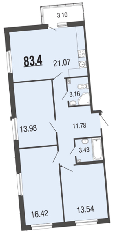 3-комнатная, 83 м² — ЖК ЖК ЭкоСити