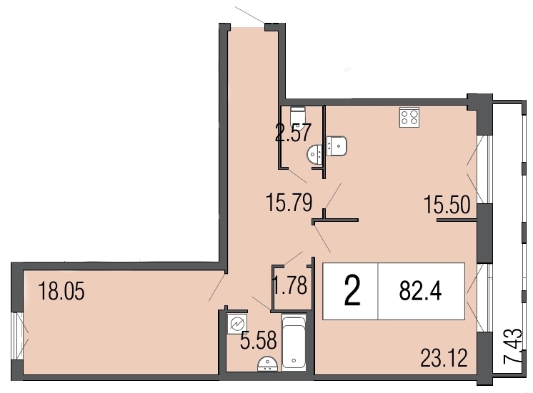 2-комнатная, 82 м² — ЖК Дом Биография